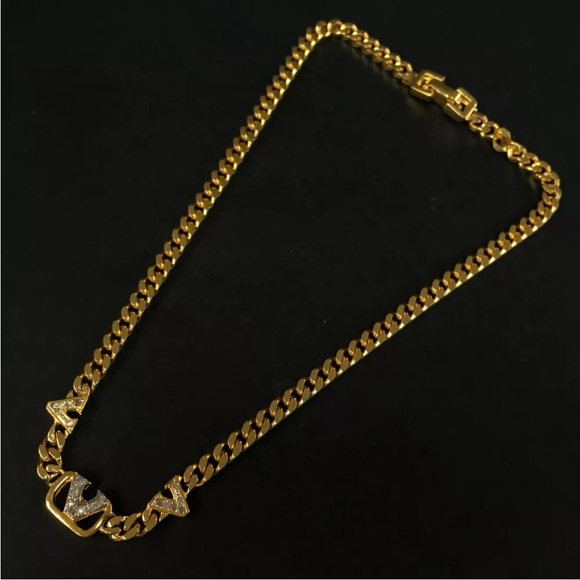 Valentino V Logo Rhinestone &amp; Gold Tone Necklace